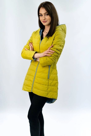 PIKOWANA KURTKA Z KAPTUREM MUSZTARDOWA (7152)