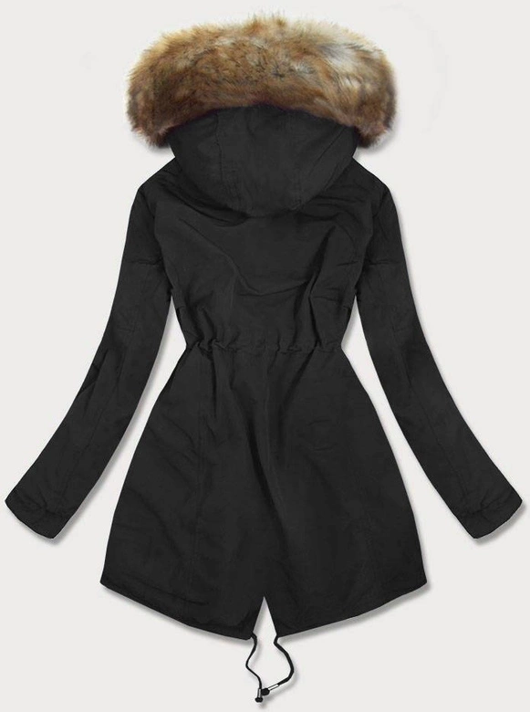 DAMSKA PARKA ZIMOWA NA MISIU CZARNO-BRĄZOWA (W378BIG)