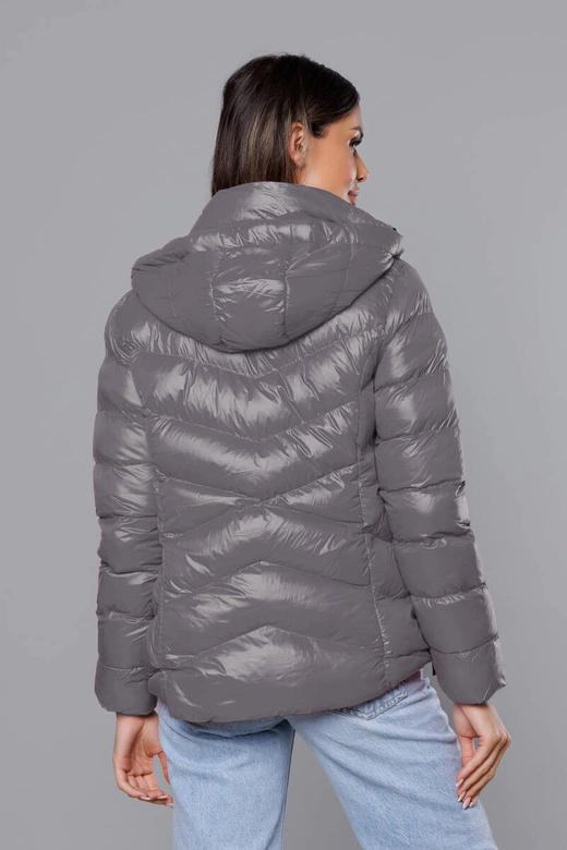 Krótka kurtka zimowa damska szara ciemna (23066-105)