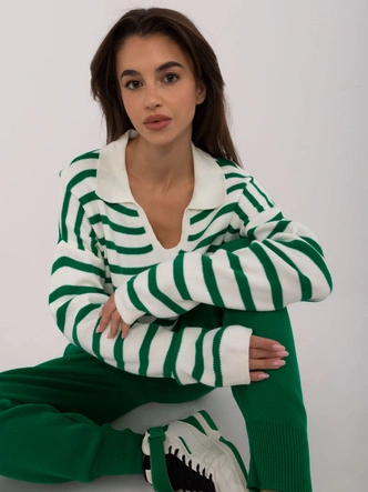 Dzianinowy komplet w paski zielony/ecru (0610)
