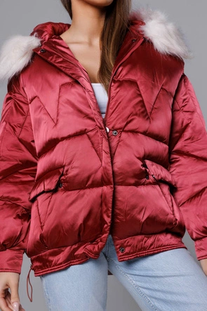 Krótka kurtka oversize bordowa (H-1109-25)