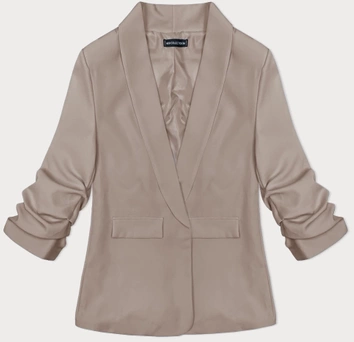 Cienka marynarka z marszczonymi rękawami mocca (22-356)