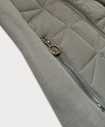 Rozpinana bluza damska z łączonych materiałów LHD szarozielona (AMG-165)