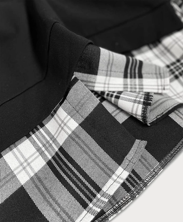 BLUZA DAMSKA Z ŁĄCZONYCH MATERIAŁÓW CZARNA (21377)