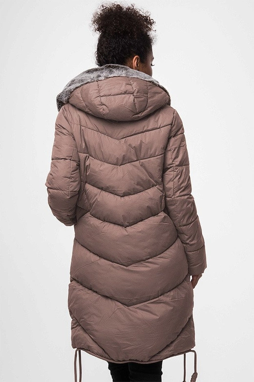 DŁUGA KURTKA ZIMOWA Z KAPTUREM ANTYCZNY RÓŻ (J18-002)