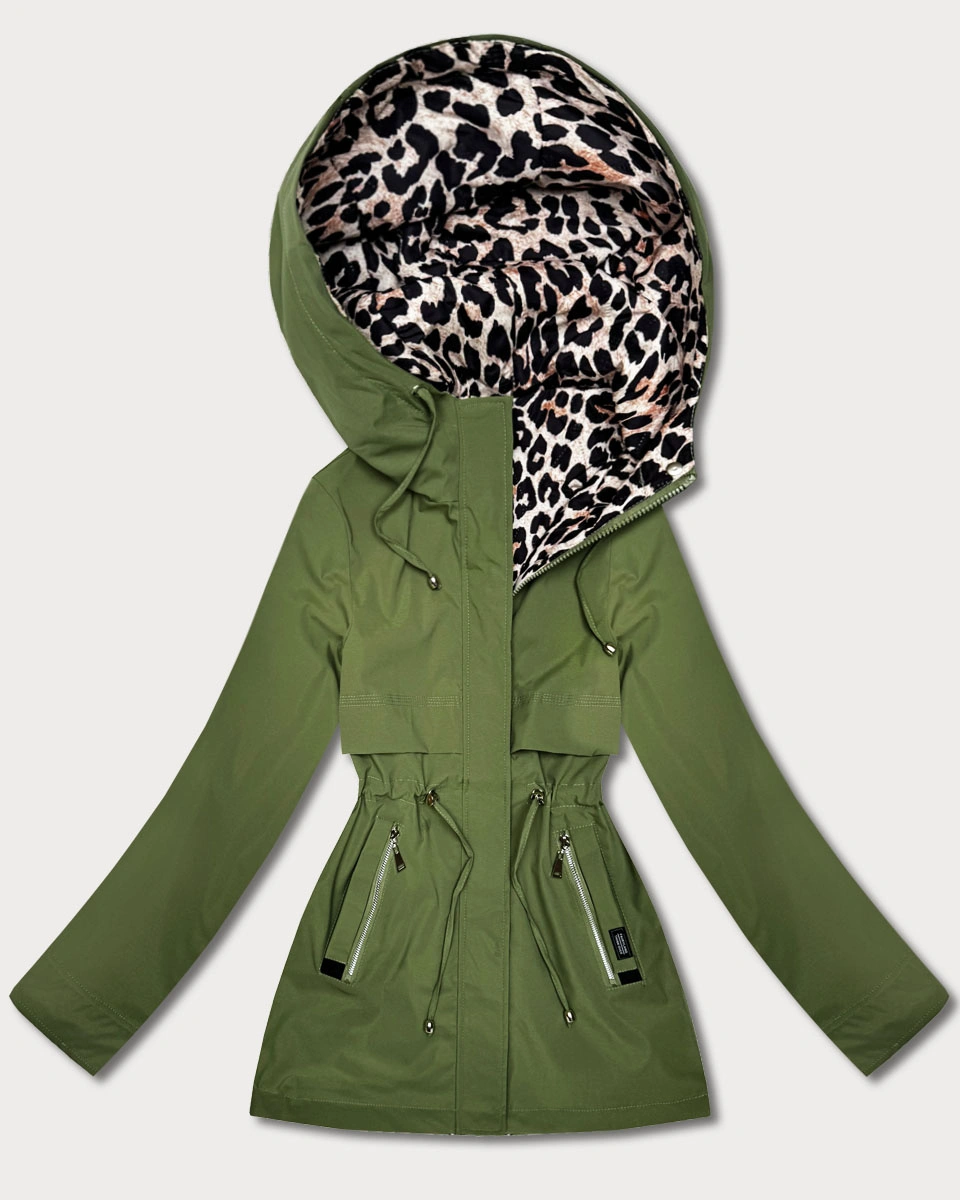 Dwustronna kurtka parka Goodlookin zielona panterka (KK60424-2#)