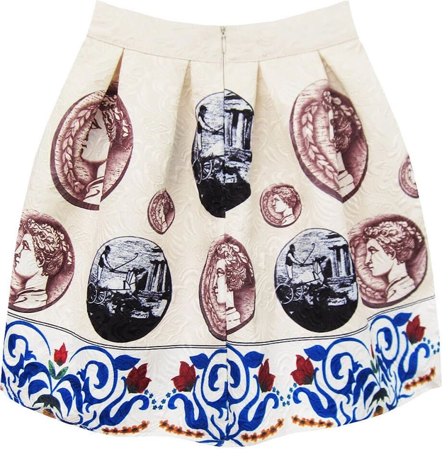 ROZKLOSZOWANA SPÓDNICA Z NADRUKAMI ECRU (575ART)