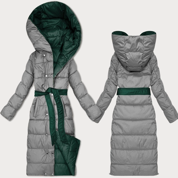 Dwustronna zimowa kurtka z paskiem Minority ciemny zielony-szary (M2-6519-33+61)