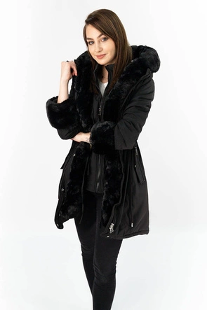 DAMSKA PARKA ZIMOWA Z FUTREM CZARNA (B9550)