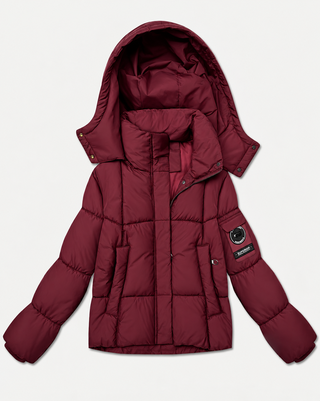 Damska kurtka puffer bordowa (B6061-27)