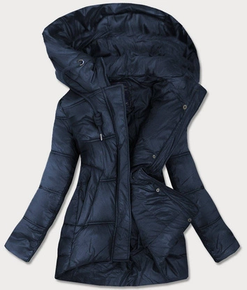 ASYMETRYCZNA DAMSKA KURTKA PIKOWANA GRANATOWA (7658BIG)