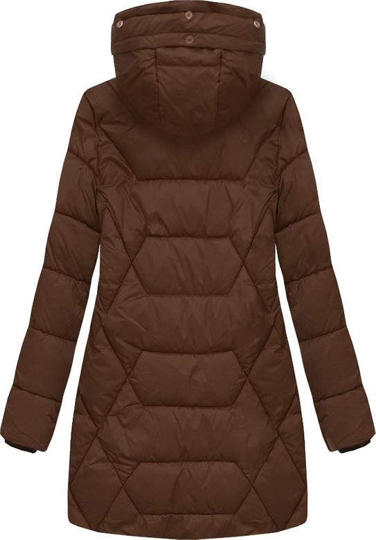 PIKOWANA DAMSKA KURTKA ZIMOWA Z KAPTUREM BRĄZOWA (B2644)