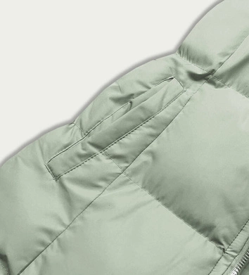 Puchowy bezrękawnik damski z kapturem pistacjowy (5m721-236)