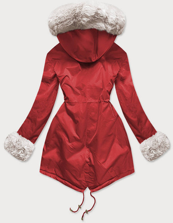 Parka damska zimowa na misiu czerwona-ecru (b530-4046)
