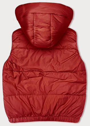 Krótki puchowy bezrękawnik damski z kapturem czerwony (16M9091-270)