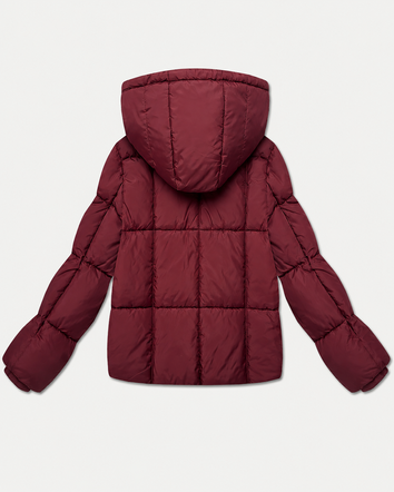 Damska kurtka puffer bordowa (B6061-27)