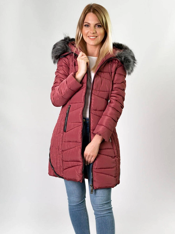 PIKOWANA DAMSKA KURTKA ZIMOWA Z KAPTUREM RÓŻOWA (B2632-30)