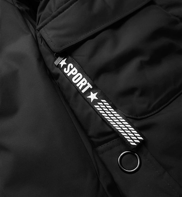 KURTKA ZIMOWA DAMSKA Z OZDOBNĄ PODSZEWKĄ CZARNA (R9577)