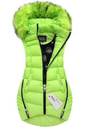 ASYMETRYCZNA KURTKA/BEZRĘKAWNIK Z KAPTUREM LIMONKOWA (W816)