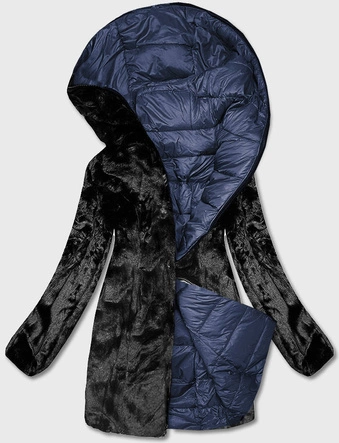 Dwustronna kurtka futro damska granatowa (b8052-3)