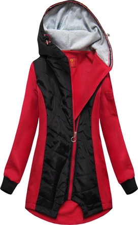 BLUZA Z ŁĄCZONYCH MATERIAŁÓW CZARNO-CZERWONA (530)