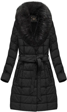 DAMSKI PŁASZCZ Z EKOSKÓRY Z FUTERKIEM CZARNY (5527)