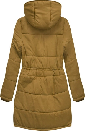 PIKOWANA DAMSKA KURTKA ZIMOWA Z KAPTUREM MUSZTARDOWA (B2627)