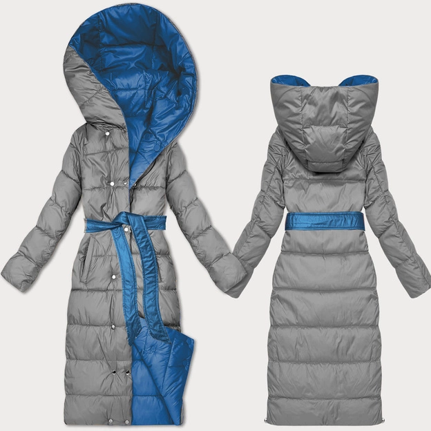 Dwustronna zimowa kurtka z paskiem Minority niebieski-szary (M2-6519-30+61)