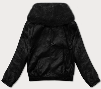 Skórzana kurtka z dużym futrzanym kołnierzem Glakate czarna (LU98090#)