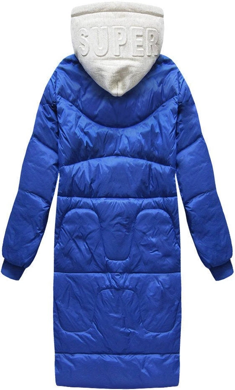 ZIMOWY PŁASZCZ DAMSKI OVERSIZE Z PUCHEM NATURALNYM NIEBIESKI (17127)