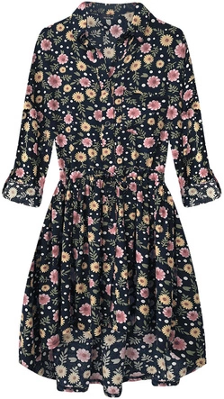 SUKIENKA KOSZULOWA W KWIATKI GRANATOWA (264ART)