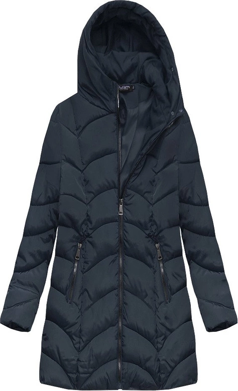 PIKOWANA ZIMOWA DAMSKA KURTKA Z KAPTUREM GRANATOWA (X1801X)