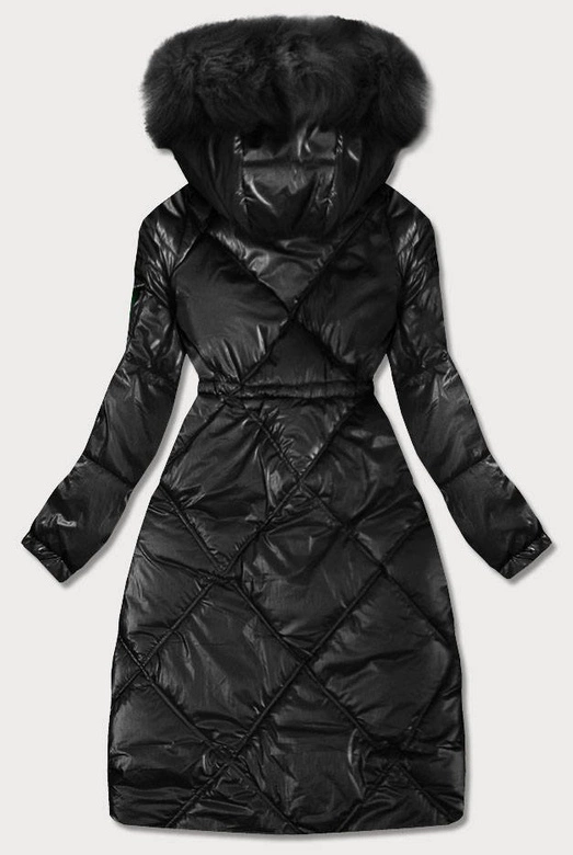 BŁYSZCZĄCA PIKOWANA KURTKA DAMSKA ZIMOWA CZARNA (977)