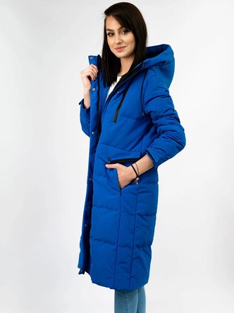 PROSTY DAMSKI PŁASZCZ ZIMOWY Z PUCHEM NATURALNYM NIEBIESKI (7123)