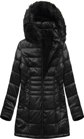 PIKOWANA DAMSKA KURTKA ZIMOWA Z KAPTUREM CZARNA (B2617-30)