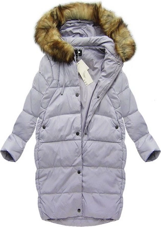 DŁUGA KURTKA Z PUCHEM NATURALNYM WRZOSOWA (8073)