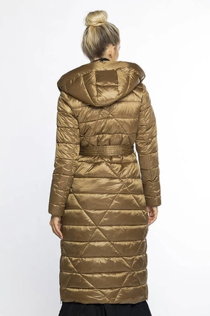 Pikowany płaszcz z kapturem złotobrązowy (AG1-J9069)