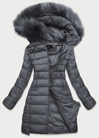 Pikowana damska kurtka z kapturem ciemnoszara (7754)