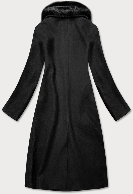 Długi płaszcz z futrzanym kołnierzem czarny (20201202)