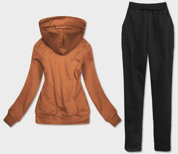 DAMSKI KOMPLET DRESOWY Z ROZPINANĄ BLUZĄ KARMELOWY (AMG578)