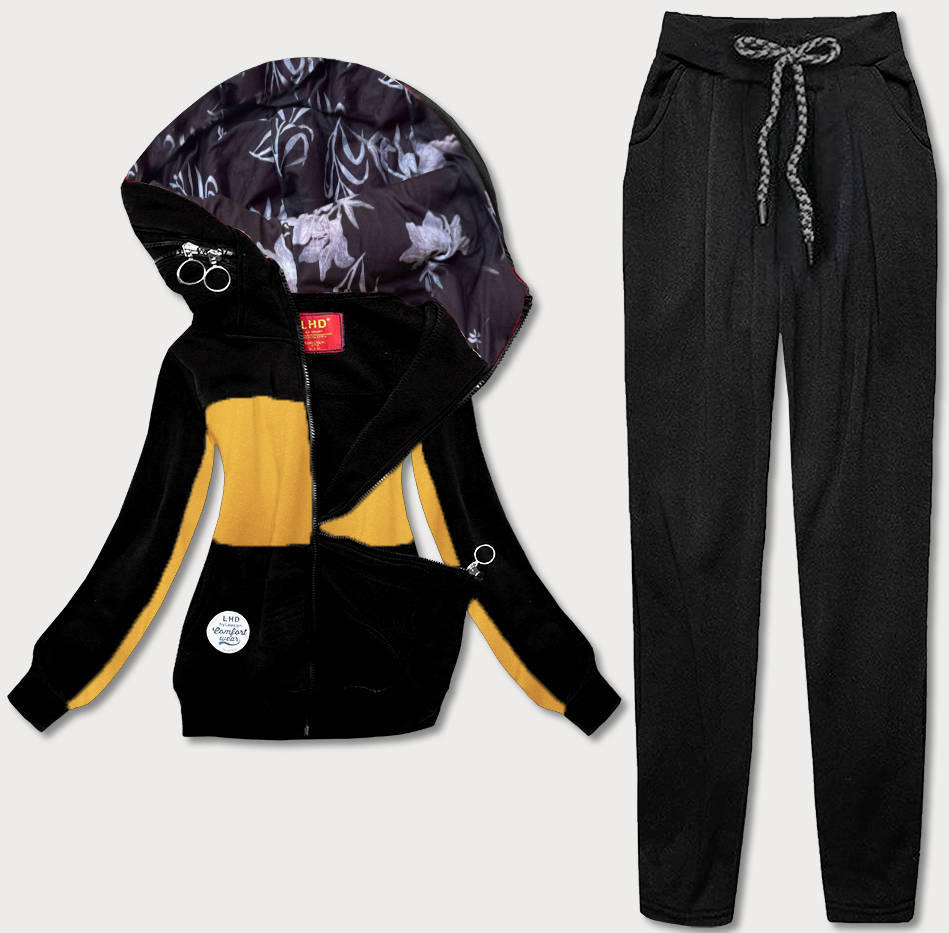 Dres damski bluza + spodnie żółty-czarny (AMG808/1)