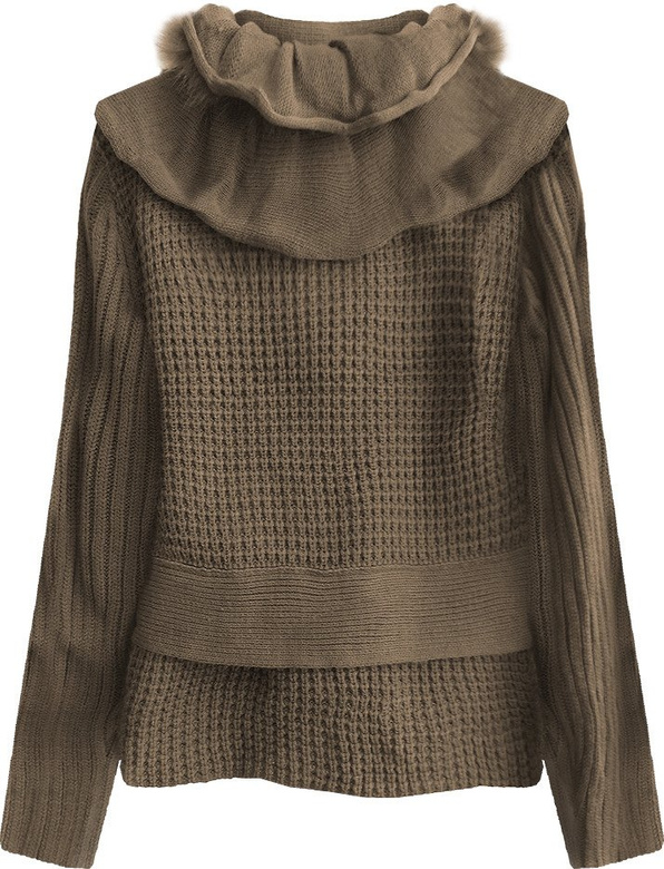 SWETER O GRUBYM SPLOCIE BRĄZOWY (1619)