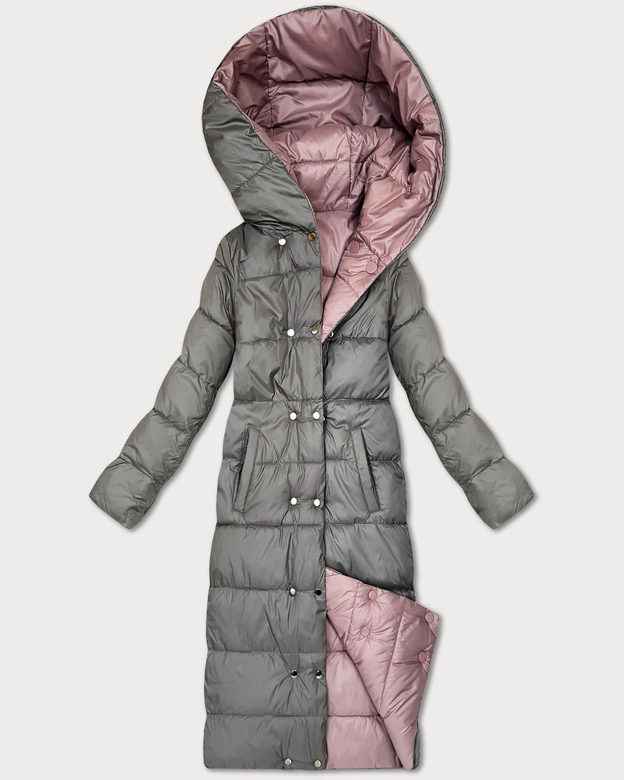 Dwustronna zimowa kurtka do kolan Minority róż-szary (P3-6017-52+61)