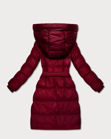 Pikowana kurtka zimowa z paskiem J Style bordowa (5M3253-1)