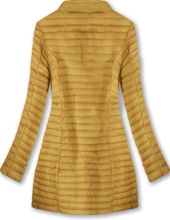 DŁUŻSZA PIKOWANA KURTKA Z KAPTUREM MUSZTARDOWA (7222BIG)