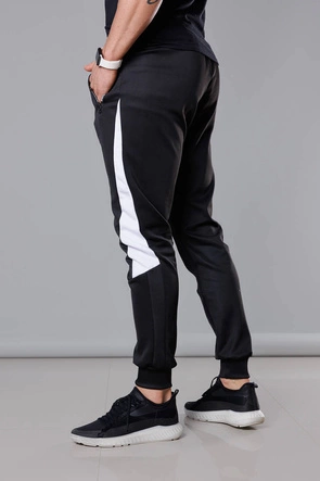 Spodnie dresowe z wstawkami męskie czarny-biały (8K168)