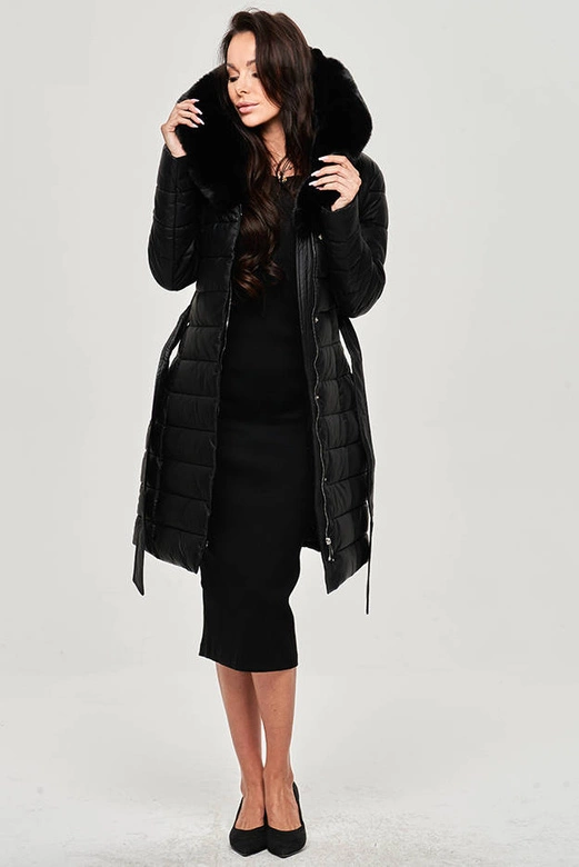 DŁUGA KURTKA DAMSKA EKO SKÓRA CZARNA (GSQ2207)