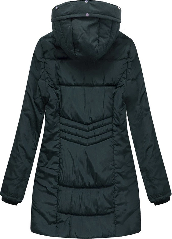 DŁUŻSZA PIKOWANA KURTKA Z KAPTUREM CIEMNOZIELONA (B2625-30)