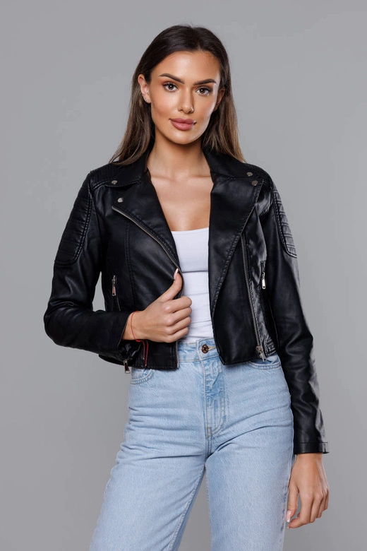 Krótka ramoneska ze skóry ekologicznej czarna (11Z8028)