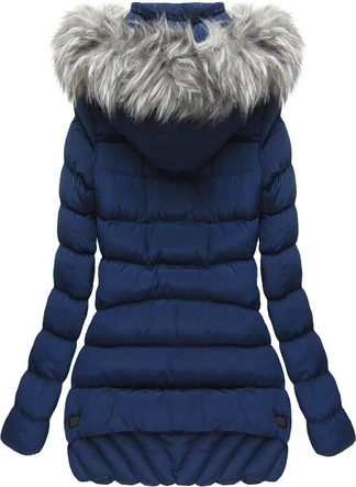 PIKOWANA KURTKA Z KAPTUREM GRANATOWA (W819BIG)